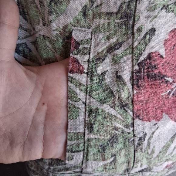 100% Linen Floral Button Up Jacket Wood Buttons Petite Medium Charter Club - Picture 4 of 7